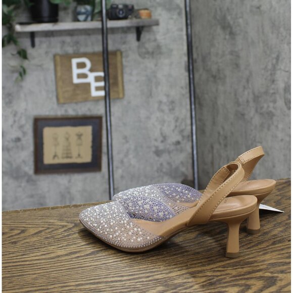 a new day Isabel Wide Width Embellished Slingback Kitten Heels Clear Brown 7W - Picture 2 of 10